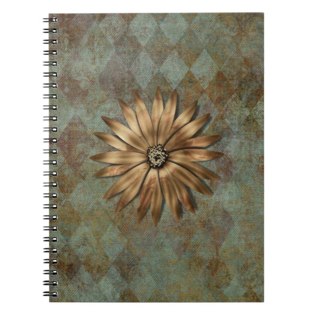 Caderno Espiral Flor Metálico Dourado em Verde (Frente)