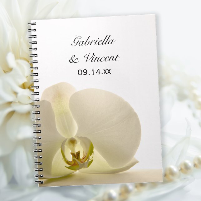 Caderno Espiral Flor Orquídea no Casamento Branco (Criador carregado)
