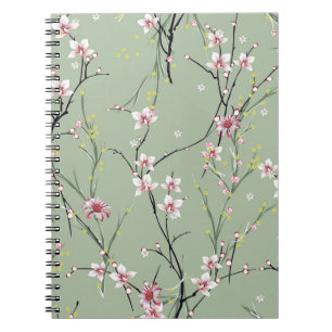 Caderno Espiral flor pequena vermelha e amarela em fundo verde