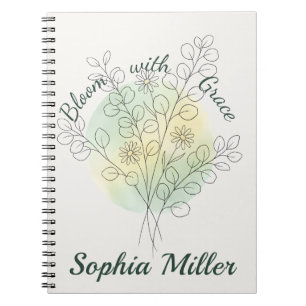 Caderno Espiral Flor Personalizada de Nascimento Floral Nome Perso