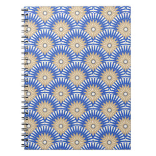 Caderno Espiral Flor retrógrada sunrise - azul, branco e castanho