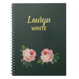 Caderno Espiral Flor rosa e folhas em verde escuro