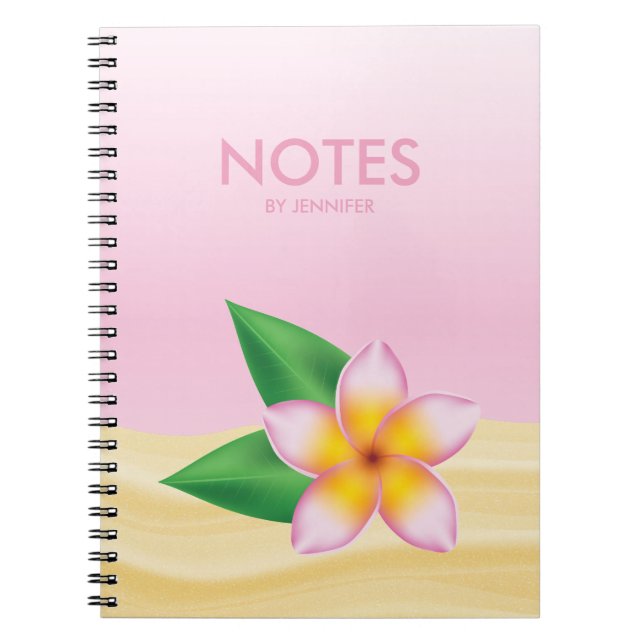 Caderno Espiral Flor Rosa Frangipani Com Título Personalizável (Frente)