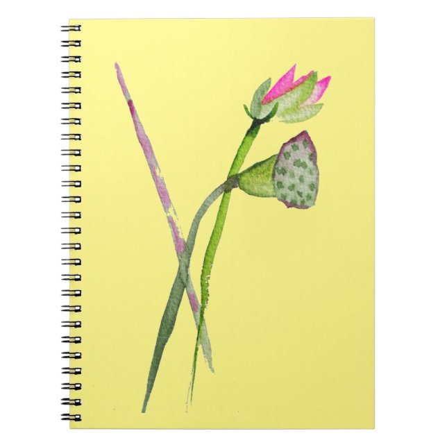 Caderno Espiral Flor rosa Lotus Zen, flor budista (Frente)