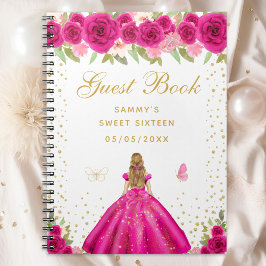 Caderno Espiral Flor-Rosa-Quente, Loira, Princesa Doce Dezesseis