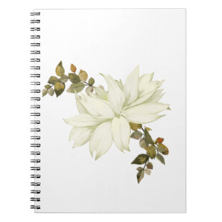 Caderno Espiral Flor Simples Branca e Folhagem