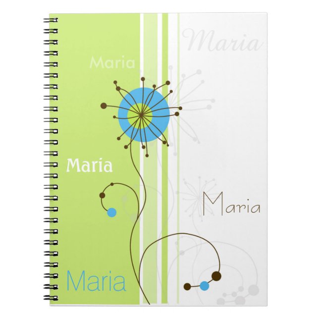 Caderno Espiral Flor Simples Moderno Verde Seu Nome (Frente)