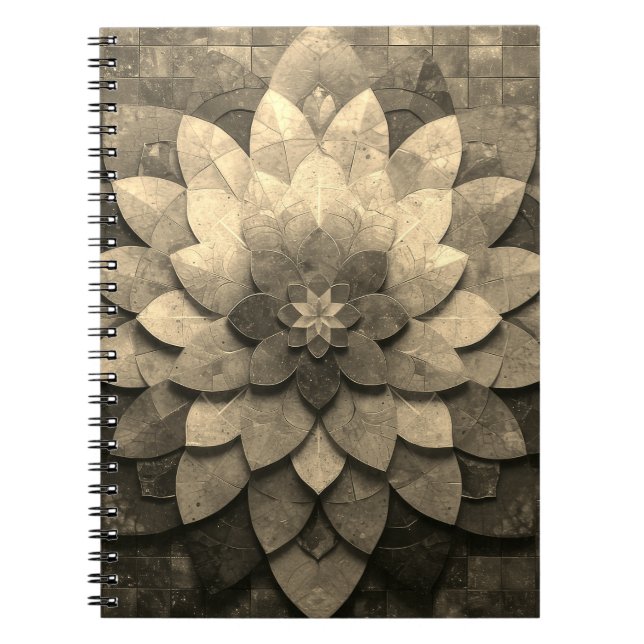 Caderno Espiral Flor Texturizada com Mandala, Ouro antigo (Frente)