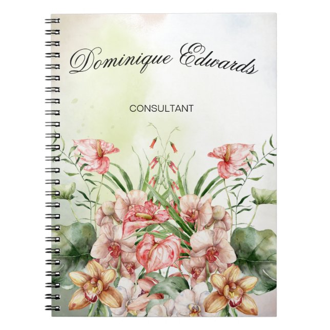 Caderno Espiral Flor Tropical Botânica Elegante Estilosa (Frente)