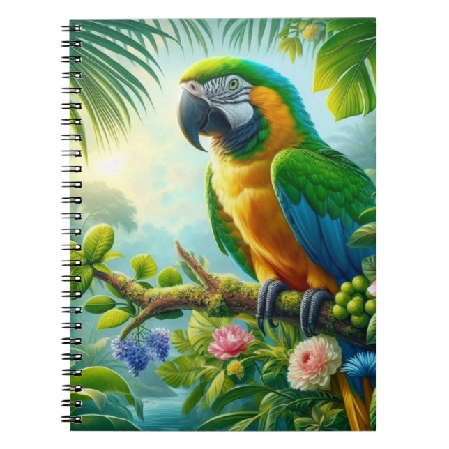 Caderno Espiral Flor tropical de macau verde (Frente)