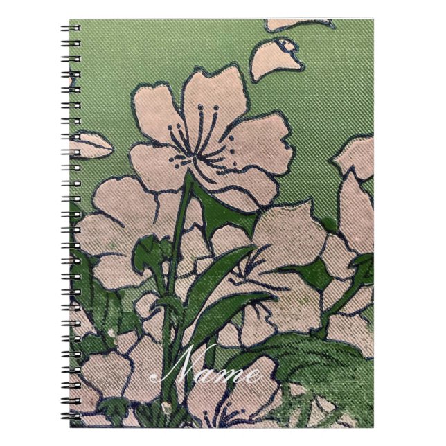 Caderno Espiral Flor Verde de Blossom Rosa  (Frente)