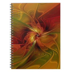 Caderno Espiral Flor verde-laranja-abstrato Vermelho Castanho-Cast