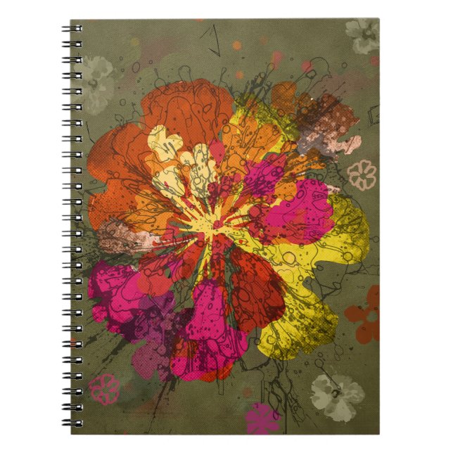 Caderno Espiral Floração Abstrata Ousada (Frente)