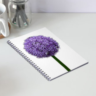 Caderno Espiral Floração de Allium Roxo em Fundo Branco
