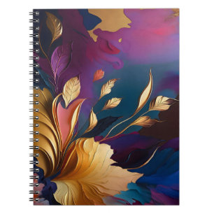 Caderno Espiral Floração Dourada – Composição Floral Abstrata