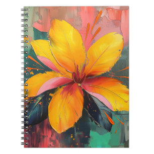 Caderno Espiral Floração Dourada – Expressão Floral Abstrata Vibra