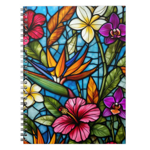 Caderno Espiral Floração Tropical em Vidro Pintado Floral Vibrante