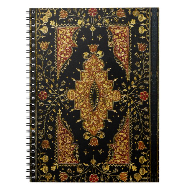 Caderno Espiral Florais Preto e Dourado Caídos (Frente)