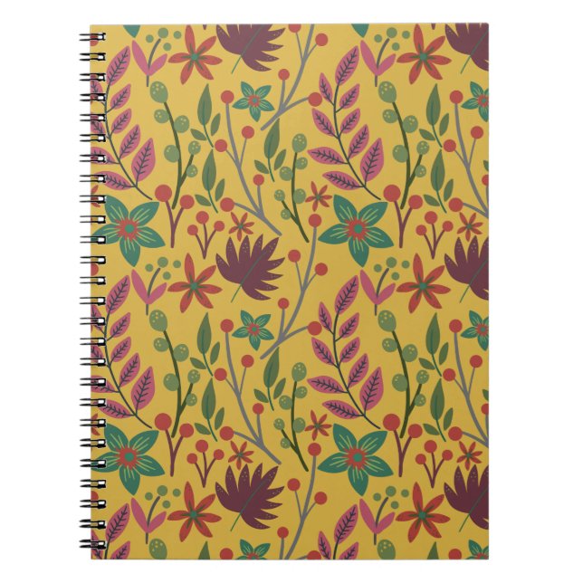 Caderno Espiral Florais, sem costura, flores amarelas (Frente)