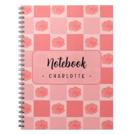 Caderno Espiral Florais Xadrez Rosa