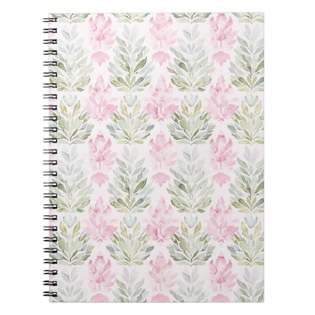 Caderno Espiral Floral Abstrato Verde Rosa (Frente)