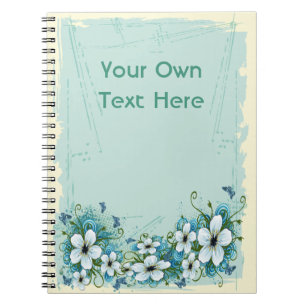 Caderno Espiral Floral Azul de Verão e Borboletas