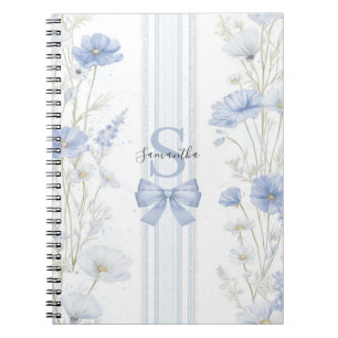 Caderno Espiral Floral Azul Personalizado