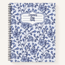 Caderno Espiral Floral Azul Personalizado 21,59x27