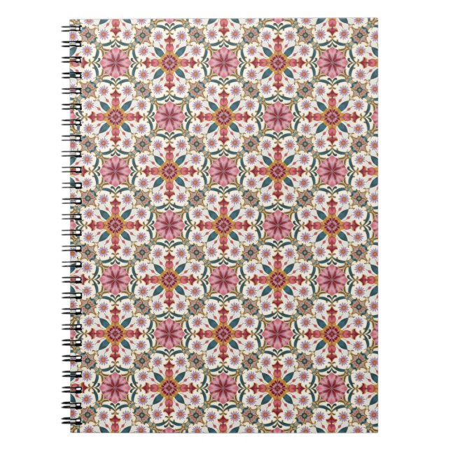 Caderno Espiral Floral Boho Pattern in Red, Pink & Teal (Frente)