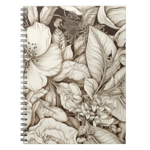 Caderno Espiral Floral Botânico Sépia País Francês Creme