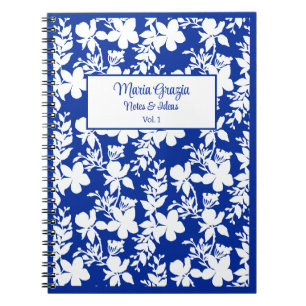 Caderno Espiral Floral Branco Azul-Chic