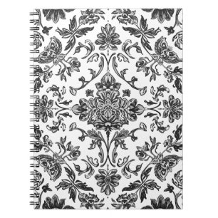 Caderno Espiral Floral Chinoiserie Preto e Branco Aquarela