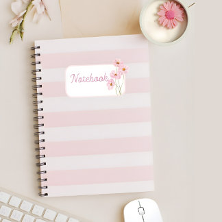 Caderno Espiral Floral com Listras Rosa Personaliz