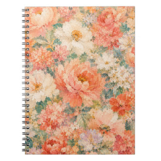 Caderno Espiral floral Coral Pêssego Romântico Bloom Decoração de
