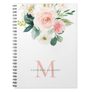 Caderno Espiral Floral de Aquarela Feminina com Monograma
