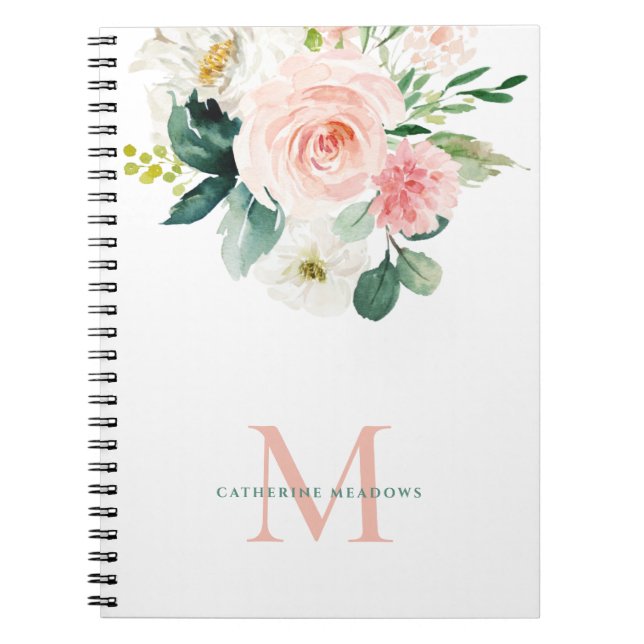 Caderno Espiral Floral de Aquarela Feminina com Monograma (Frente)