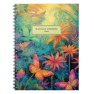 Caderno Espiral Floral de Cor de Água do Batik Moderno Vibrante