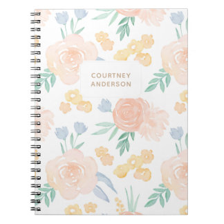 Caderno Espiral Floral de Cor de Água Rosa Personalizado