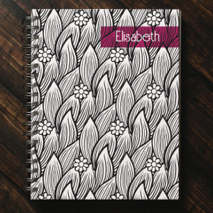 Caderno Espiral Floral de Daisy Hippie Preto-Branco e Cinto