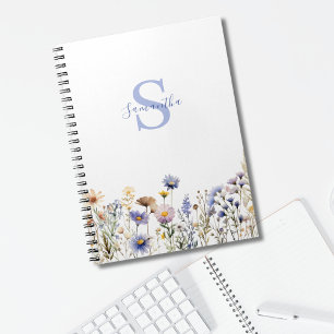 Caderno Espiral Floral de Flor Azul Personalizado
