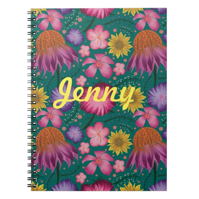 Caderno Espiral Floral de Flor Selvagem Personalizado (Frente)