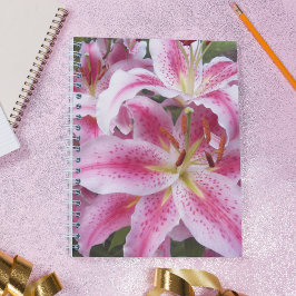 Caderno Espiral Floral de lírios orientais cor-de-rosa