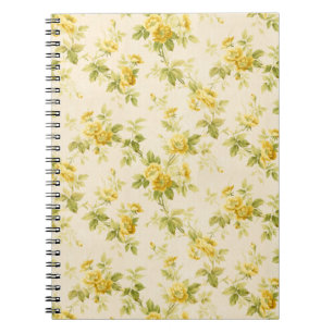 Caderno Espiral Floral de Ouro Amarelo Bonito