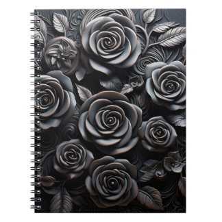 Caderno Espiral Floral de Rosas Pretas Boho Gótico Escuro