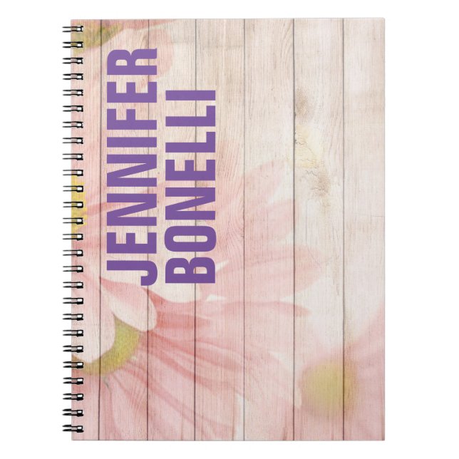 Caderno Espiral Floral de Texto Negrito Mínimo Moderno Personaliza (Frente)