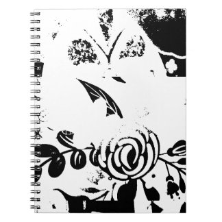Caderno Espiral Floral Desbotado Preto e Branco Cl