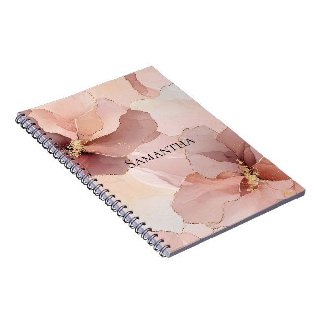 Caderno Espiral Floral Dourado Rosa-Blush Romântico (Lado Direito)