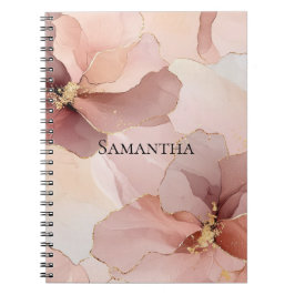 Caderno Espiral Floral Dourado Rosa-Blush Romântico