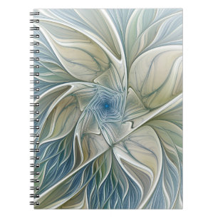 Caderno Espiral Floral Dream Pattern Abstrato Blue Khaki Fractal