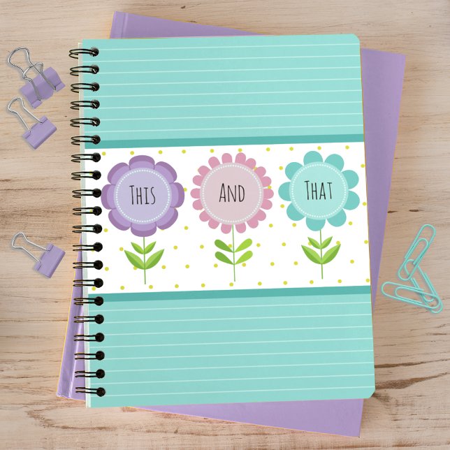 Caderno Espiral Floral e Stripes Coloridas (Criador carregado)